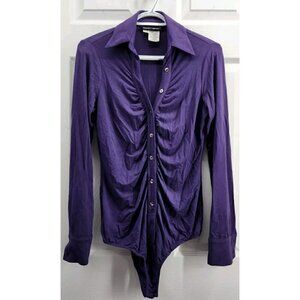 Franco Mirabelli Button Up Shirt Bodysuit Long Sleeve Purple Size XS
